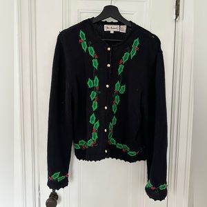 Vintage Womens Embroidered Ugly Christmas Sweater Medium black Bechamel